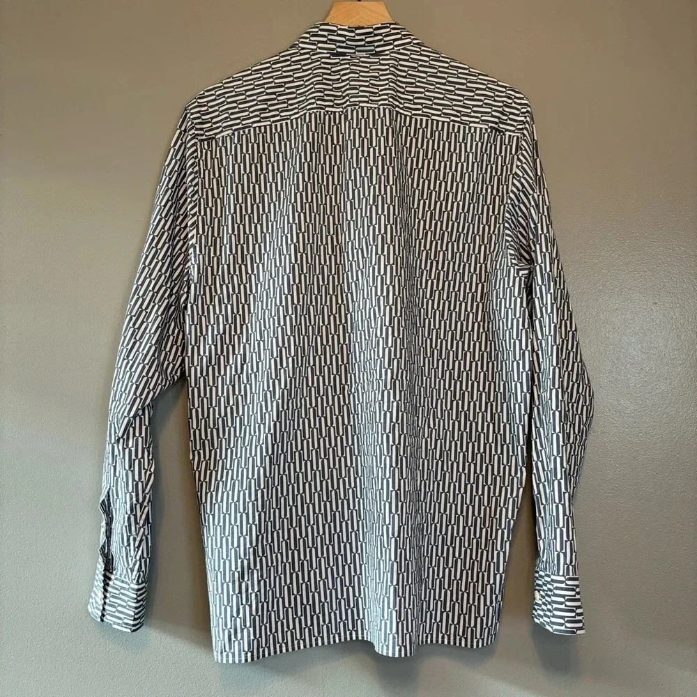 Ted Baker sz 4 (Large) Ruskin Retro Geo Print Cotton Button Down Blue & White - Picture 4 of 6